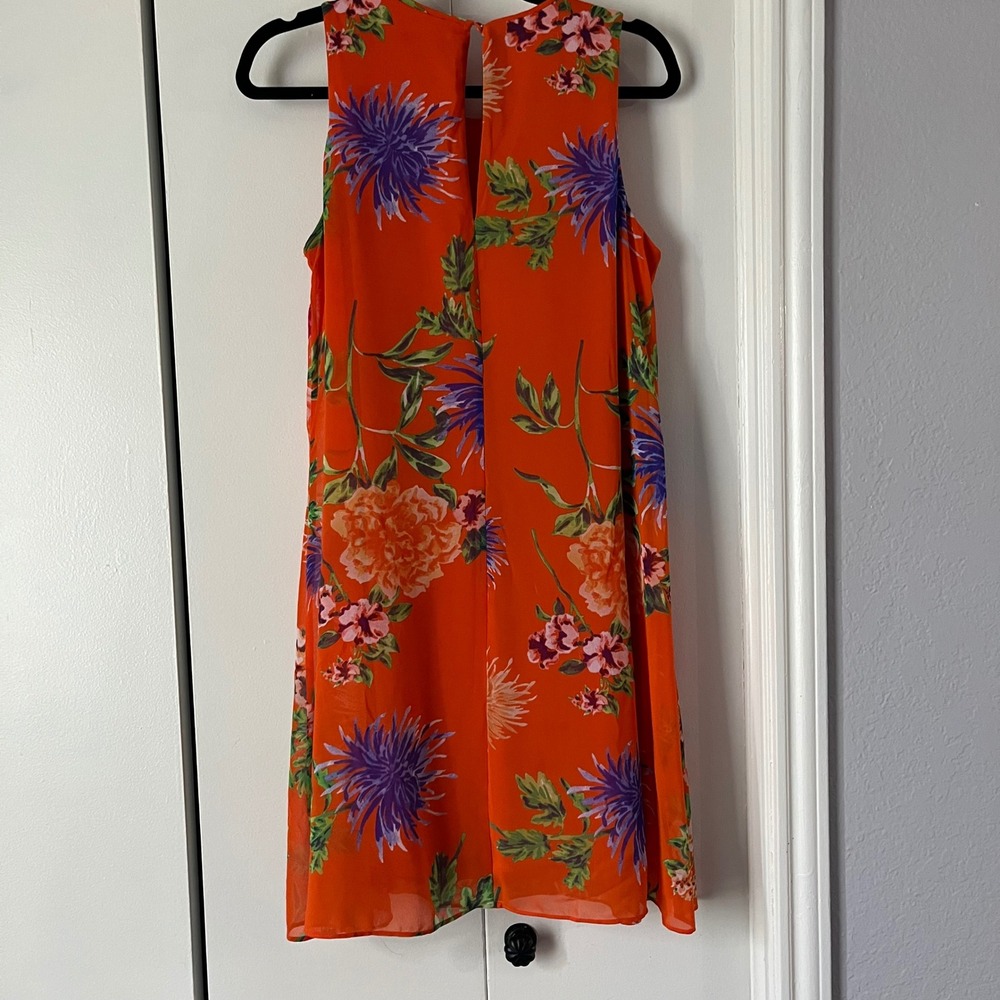 Calvin Klein Floral Print Sleeveless Dress‎ Orange Purple Size 10 Party Cruise - Picture 2 of 4